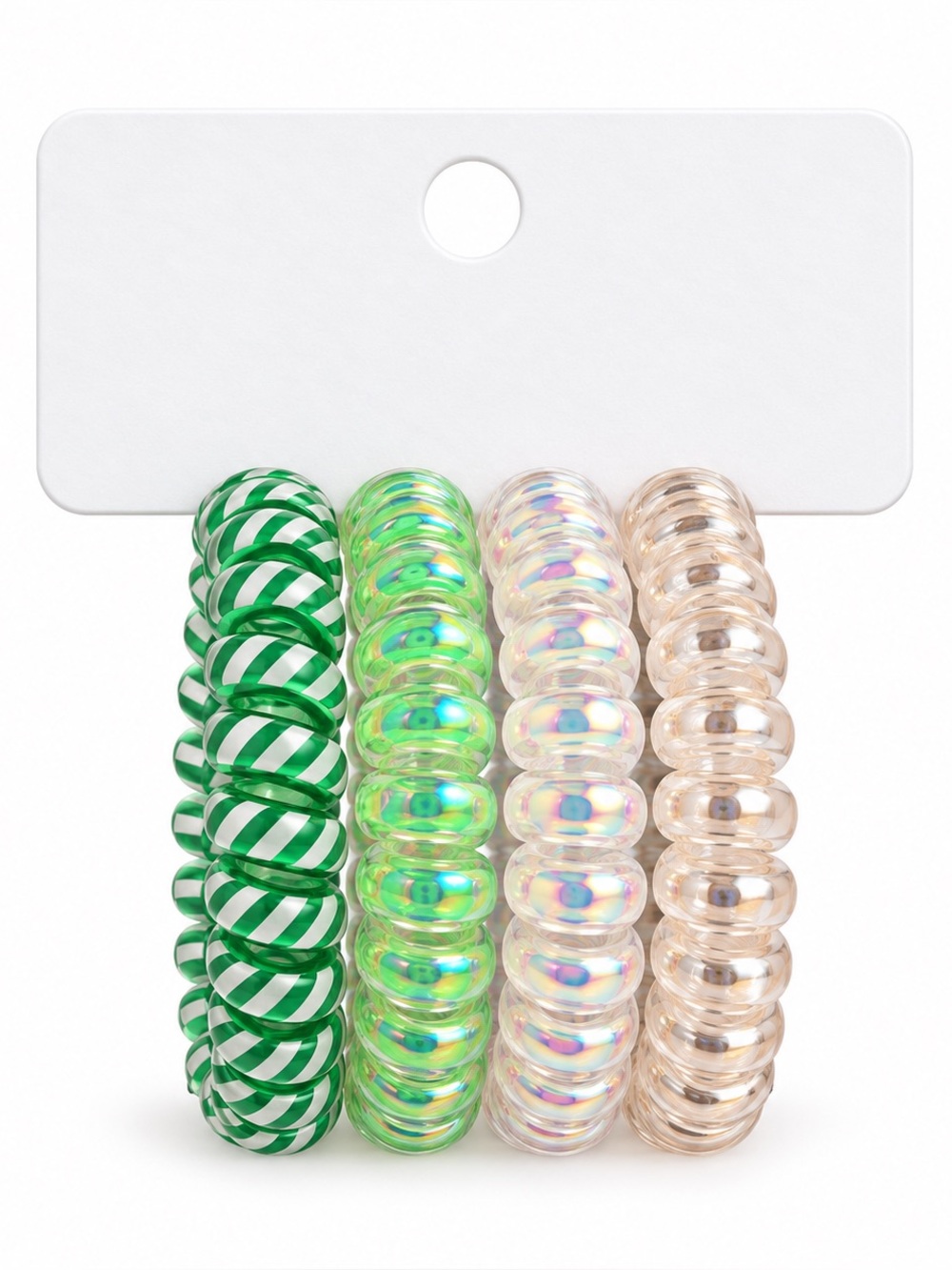 Green Candy Cane Stripe Christmas Teletie Tele-tie Dent & Wrinkle Free Hair Ties